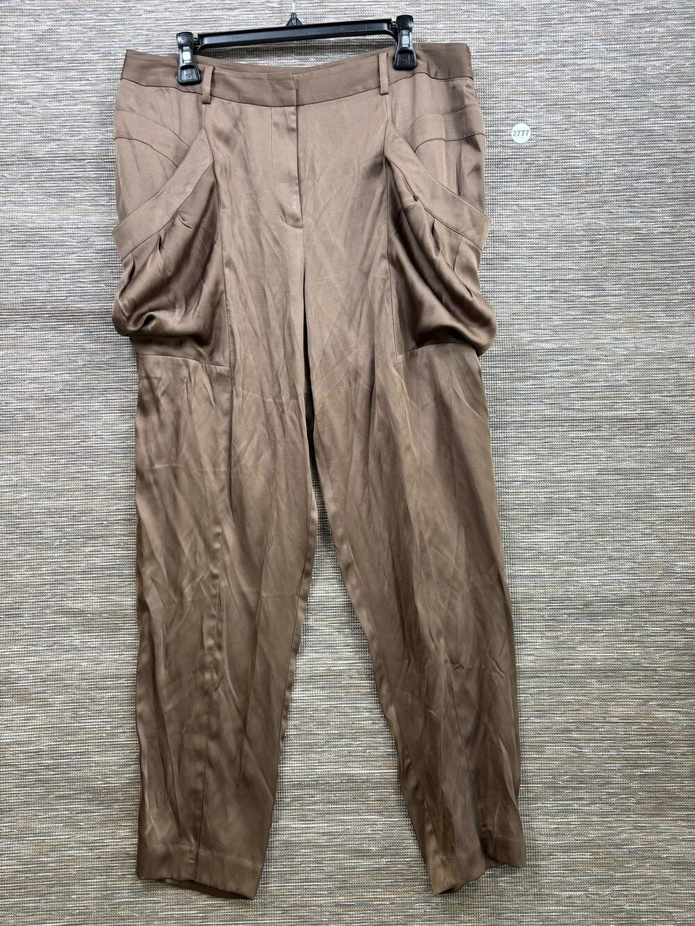 BCBGMAXAZRIA Pants Womens 12 Brown Satin Harem Pleated Draped Pockets Relaxed - Picture 1 of 8